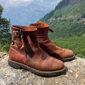 Roberto Garrudo Brown Suede Short Molded Ankle Boot Tassel Zip Buckle Size 42